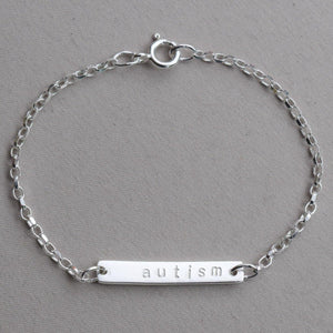 Autism bracelet ladies sterling silver 925 rectangle bar