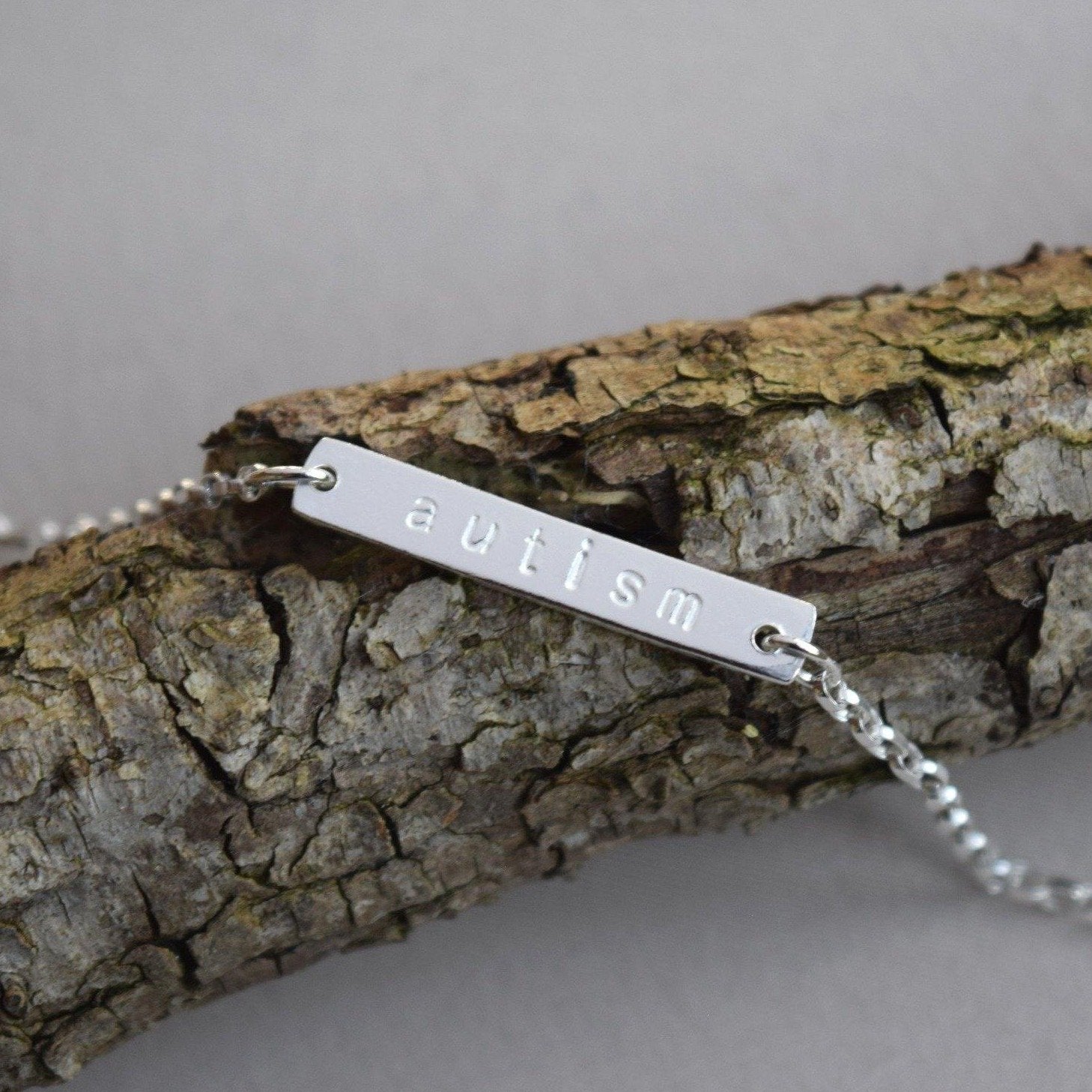 Autism hand stamped silver 925 id bracelet