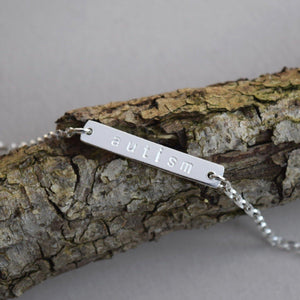 Autism hand stamped silver 925 id bracelet