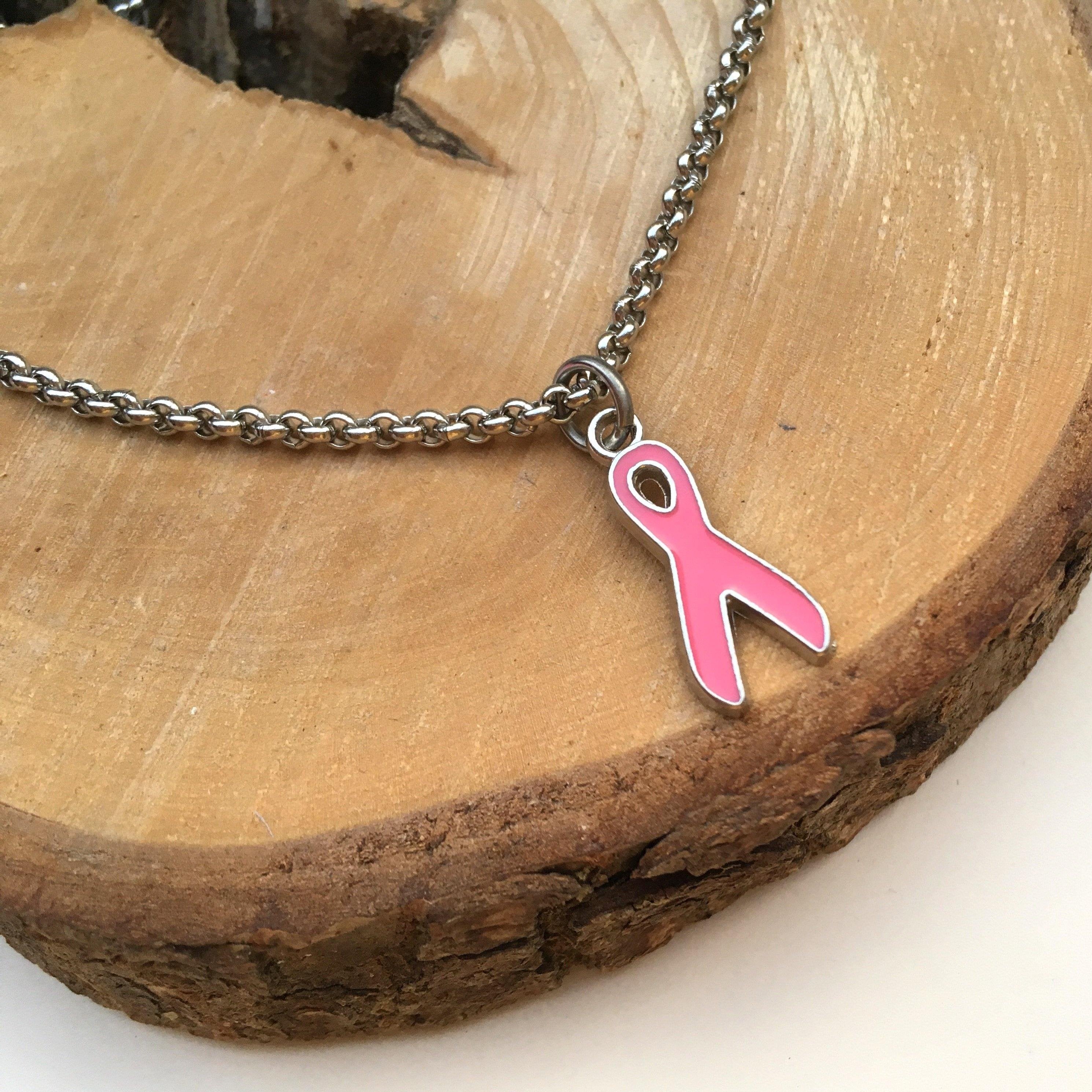 Ladies Breast Cancer Pink Ribbon Charm Bracelet