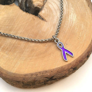 Ladies Epilepsy Pancreatic Cancer Purple Ribbon Charm Bracelet