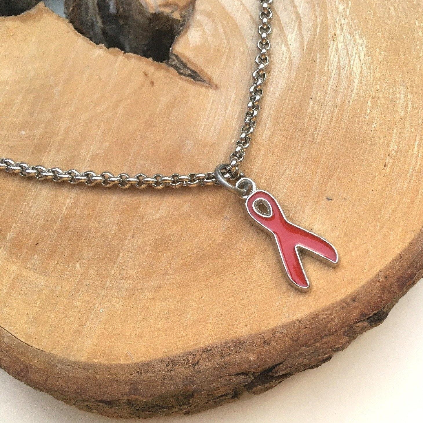 Ladies Heart Disease AIDS Red Ribbon Awareness Bracelet