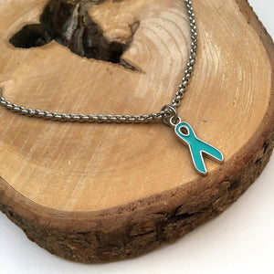 Ladies Ovarian Cancer Teal Ribbon Charm Bracelet