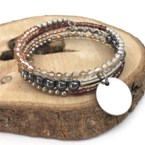Ladies personalised bracelet memory wire brown