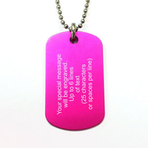 Pink Custom Engraved Dog Tag Army Necklace