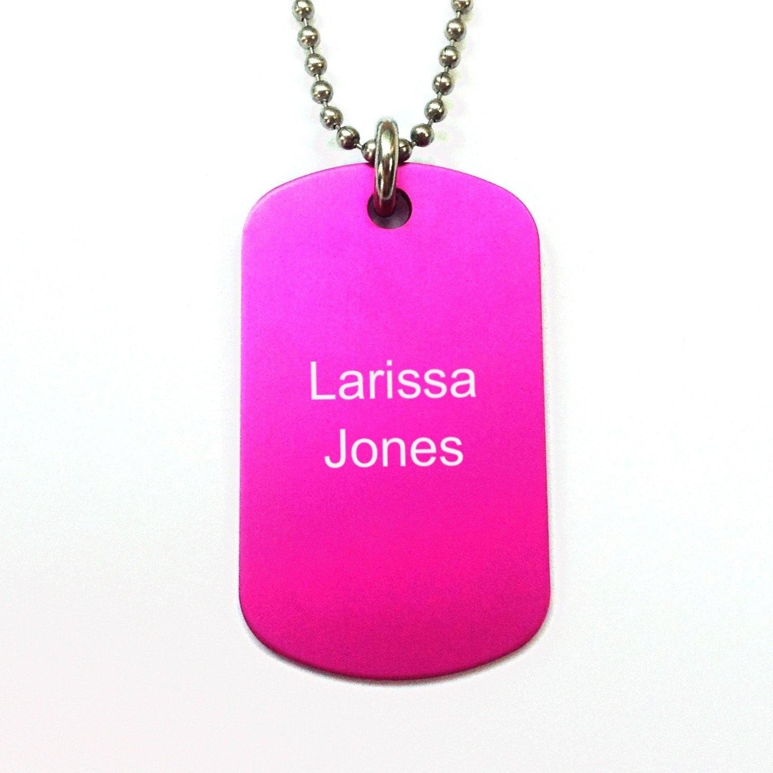 Custom engraved pink dog tag necklace name