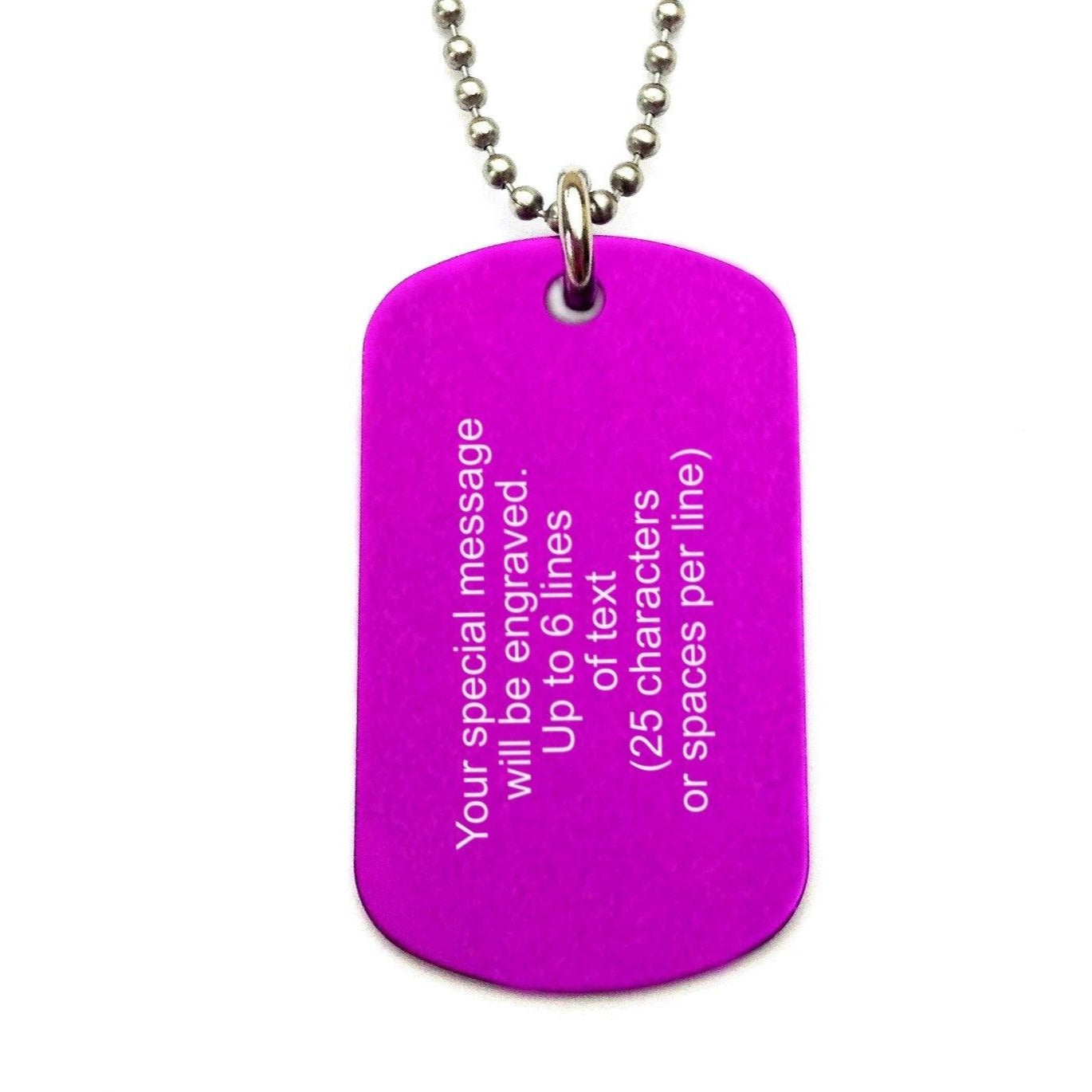 Purple Custom Engraved Dog Tag Army Necklace