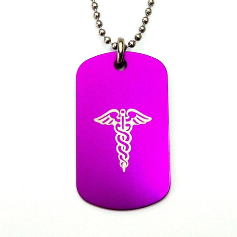 Purple Medical Dog Tag Necklace Diabetes Epilepsy