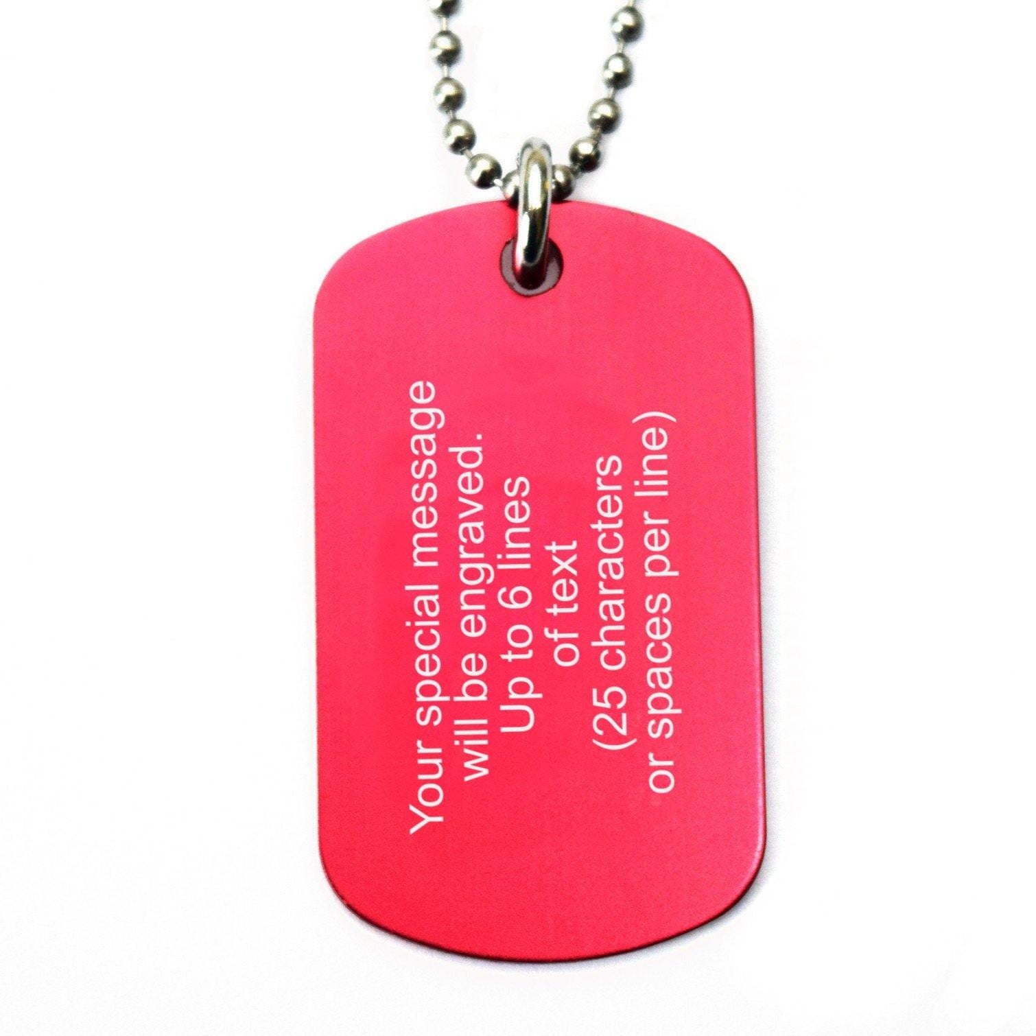 Red Dog Tag Necklace - custom engraved personalised