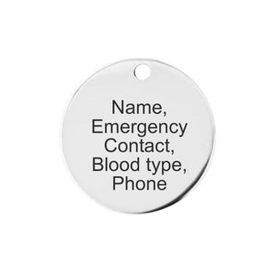 Stainless Steel Tag Charm - id identification name ice phone mobile blood type