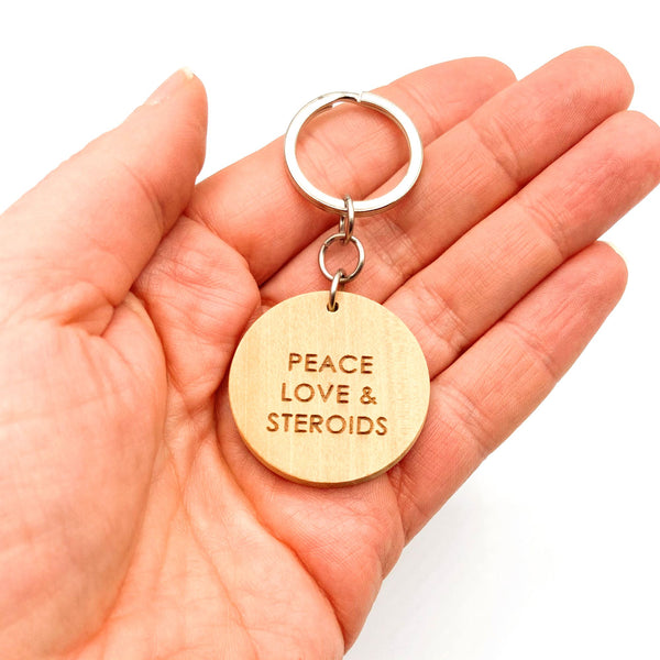 Addison's Disease Wooden Keychain - Peace, Love & Steroids - Butler and ...