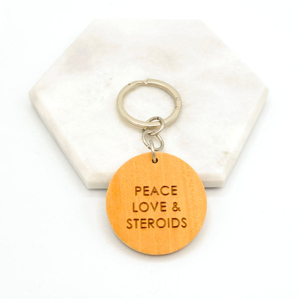 Addison's Disease Wooden Keychain - Peace, Love & Steroids - Butler and ...