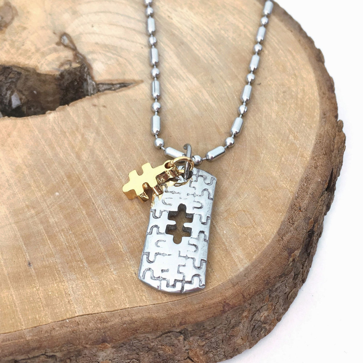 autism necklace for men gold puzzle piece