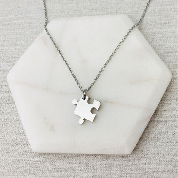 Silver Puzzle Piece Necklace,Autism Awareness, Fine Silver and Sterling Silver, Heart Necklace, Precious hotsell Metal Clay,