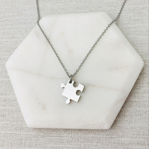 autistic jigsaw necklace silver puzzle piece