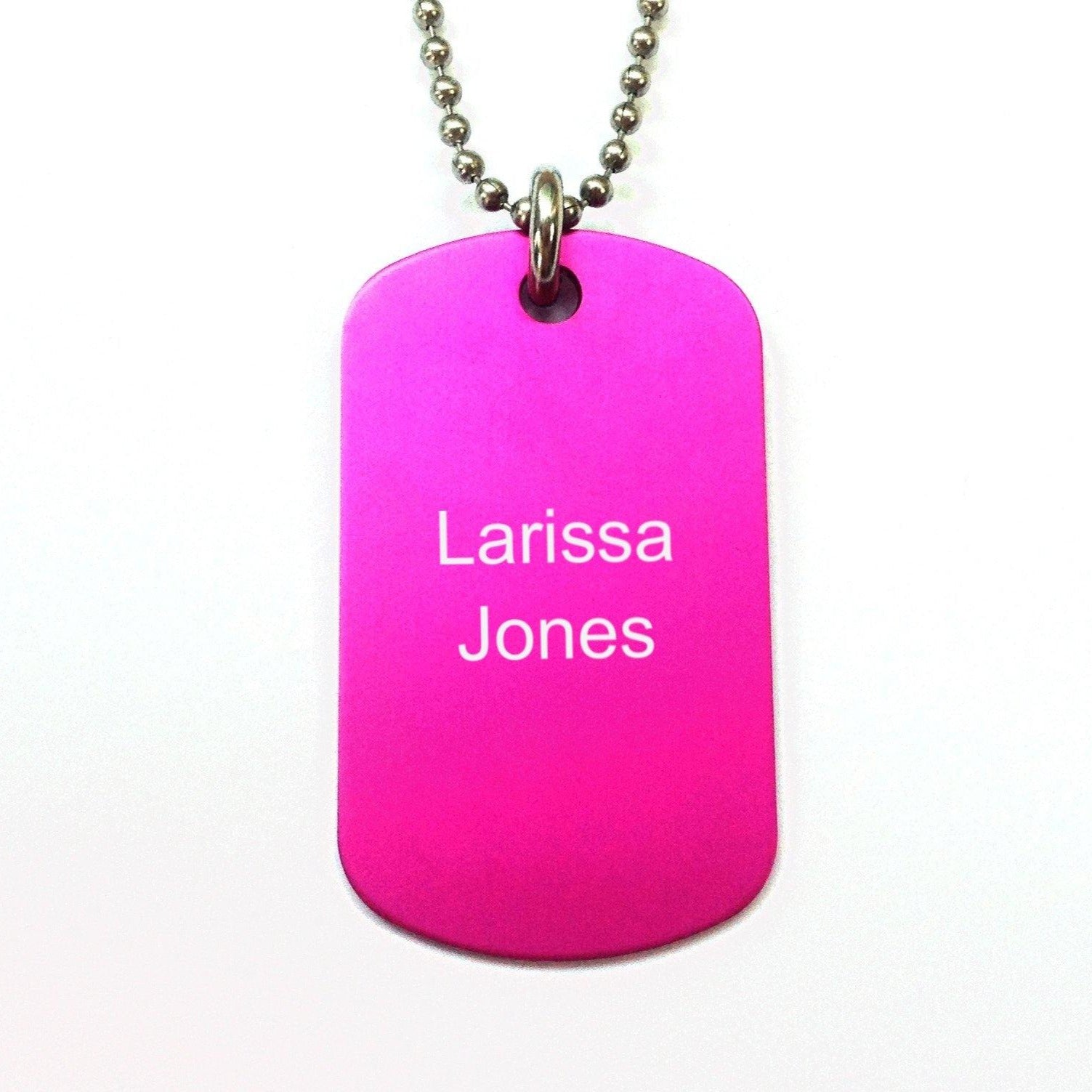 custom engraved necklace pink dog tag