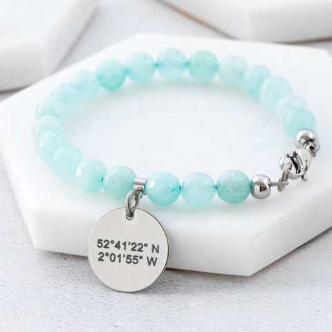 grid coordinates bracelet for women aqua beads