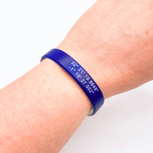 grid coordinates personalised wristband blue white gift