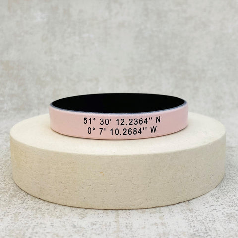 grid coordinates personalised wristband blush pink black