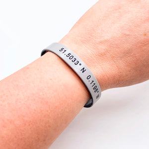grid coordinates personalised wristband grey black gift