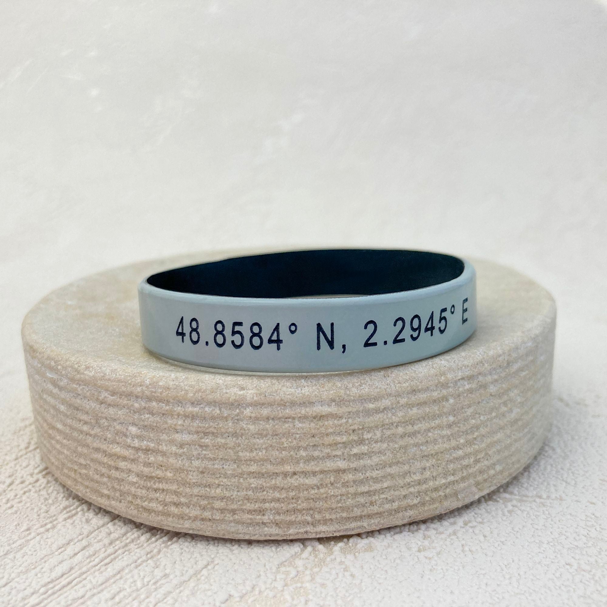 grid coordinates personalised wristband grey gray black