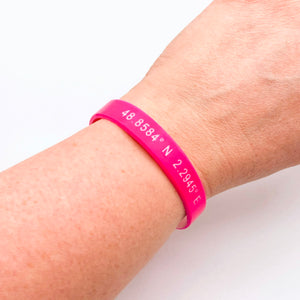 grid coordinates personalised wristband hot pink white gift
