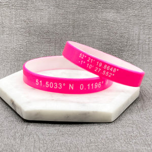 grid coordinates personalised wristband hot pink white present