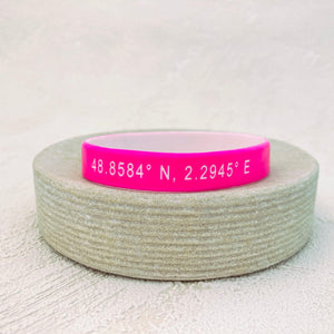 grid coordinates personalised wristband hot pink white
