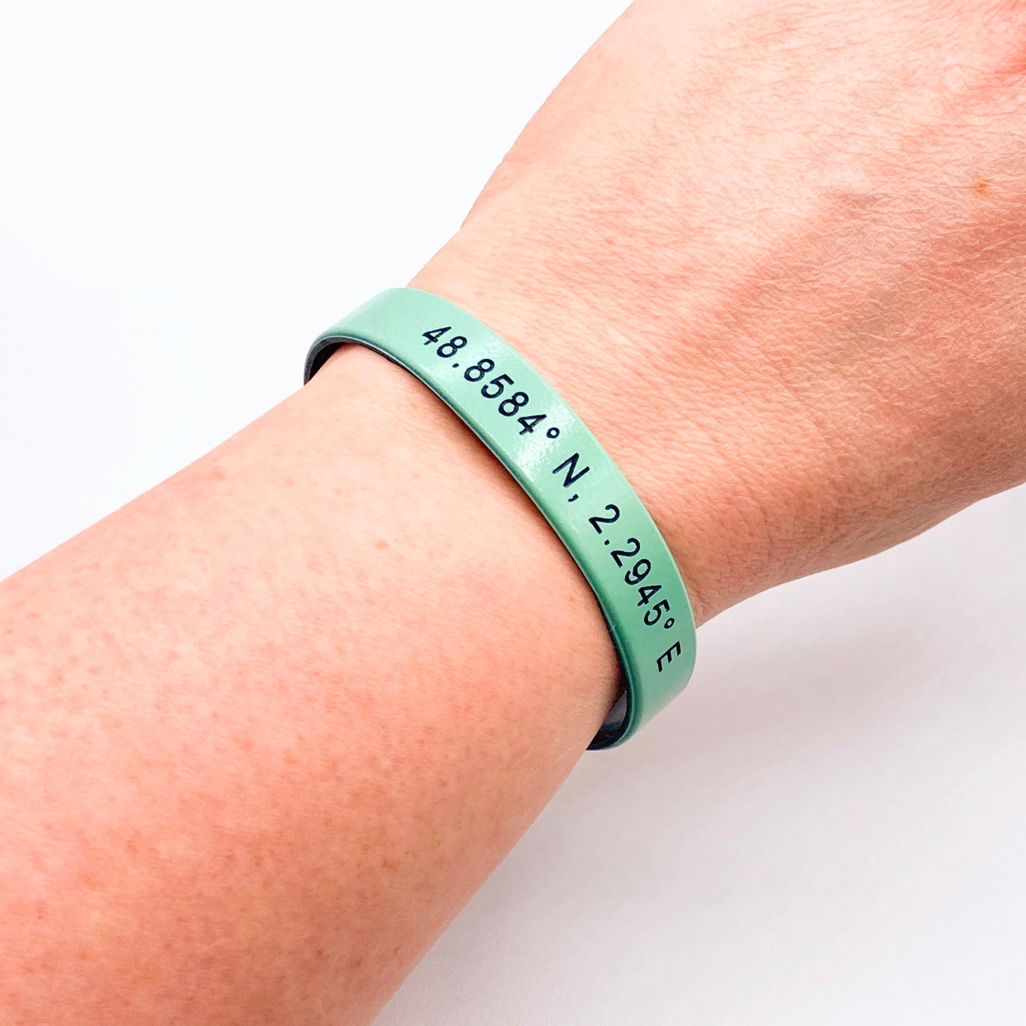 grid coordinates personalised wristband light teal black gift