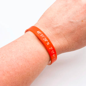 grid coordinates personalised wristband orange white gift