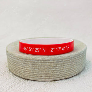 grid coordinates personalised wristband red white