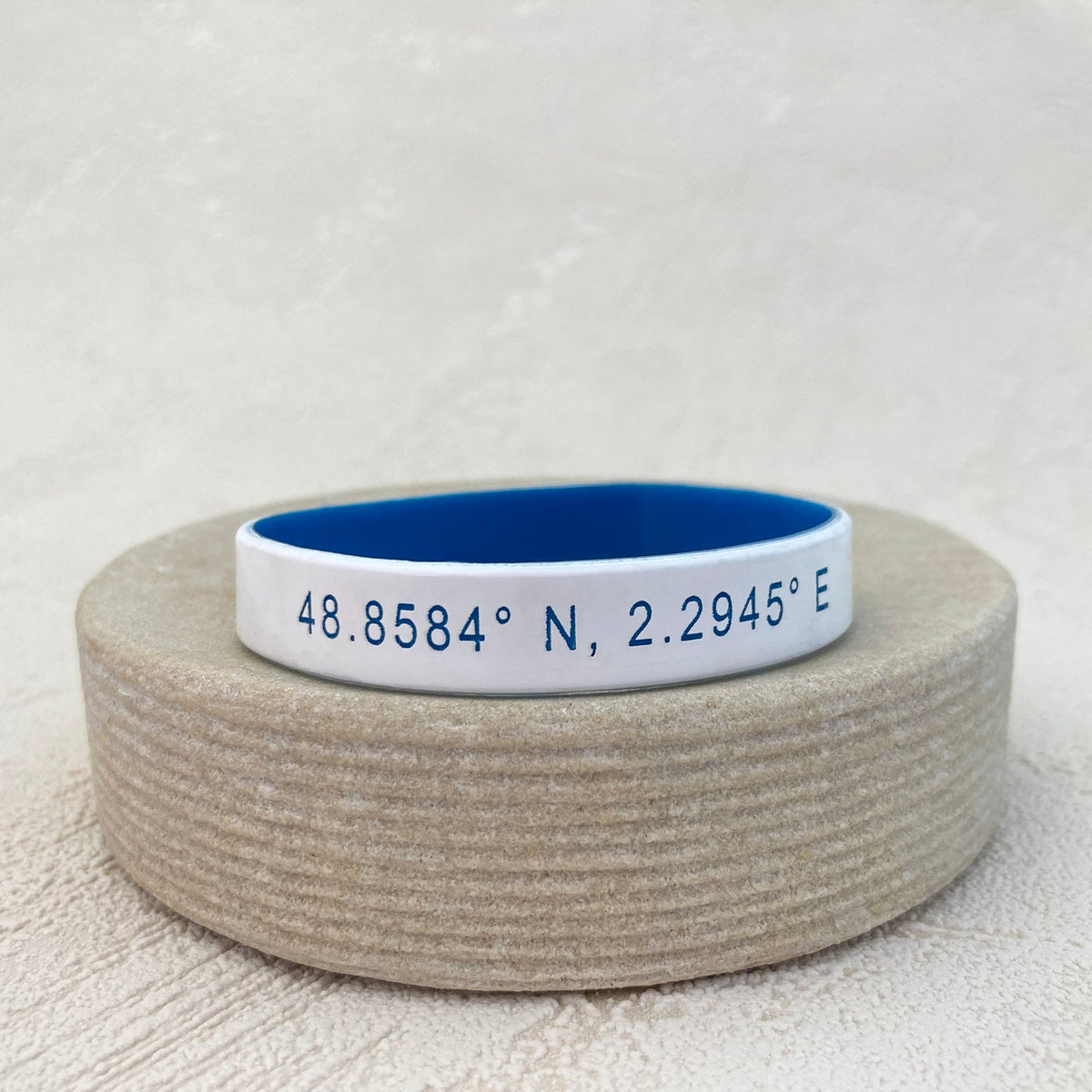 grid coordinates personalised wristband white blue