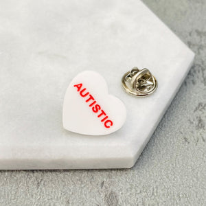 heart pin for autism awareness white
