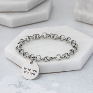 ladies charm bracelet with grid coordinates chunky