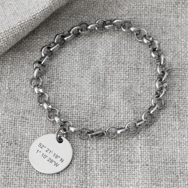 ladies charm bracelet with grid coordinates gift
