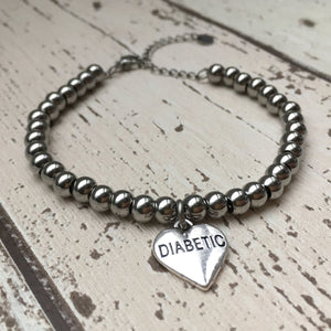 ladies diabetes charm bracelet heart diabetic one two