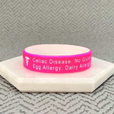 medical alert silicone wristbands hot pink white
