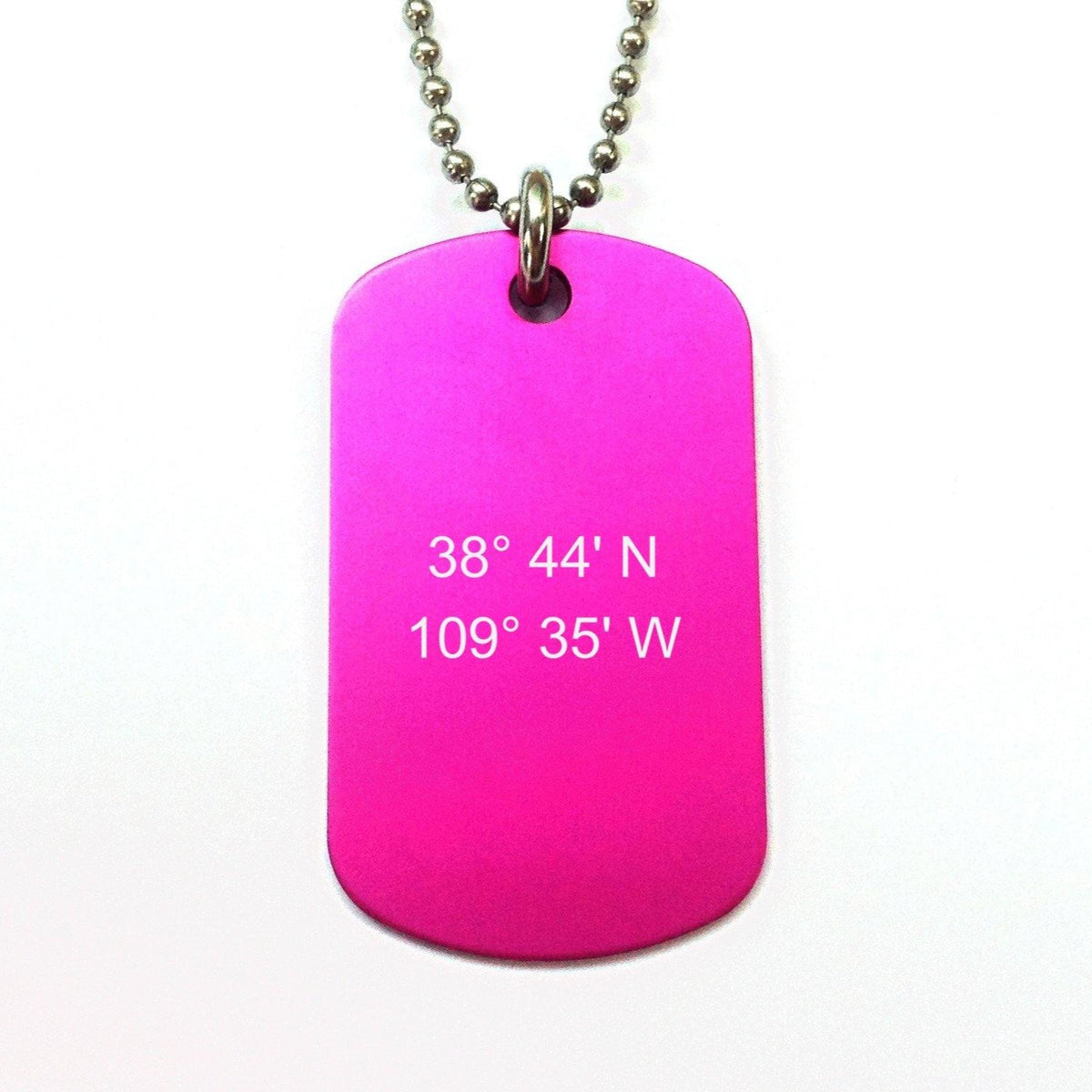 mens coordinates necklace pink dog tag