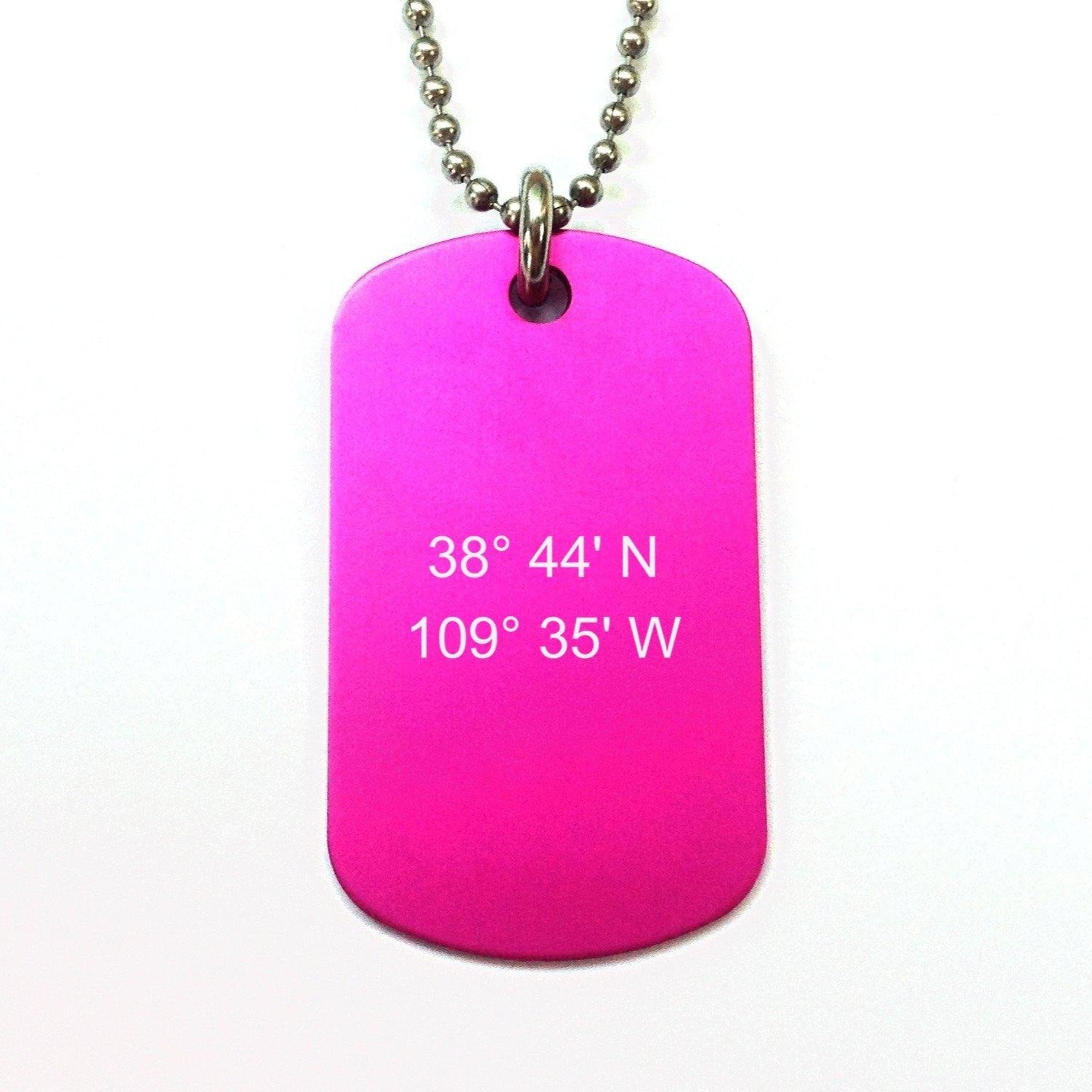 mens coordinates necklace pink dog tag