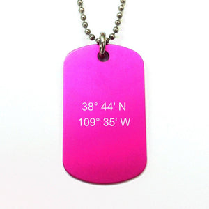 mens coordinates necklace pink dog tag