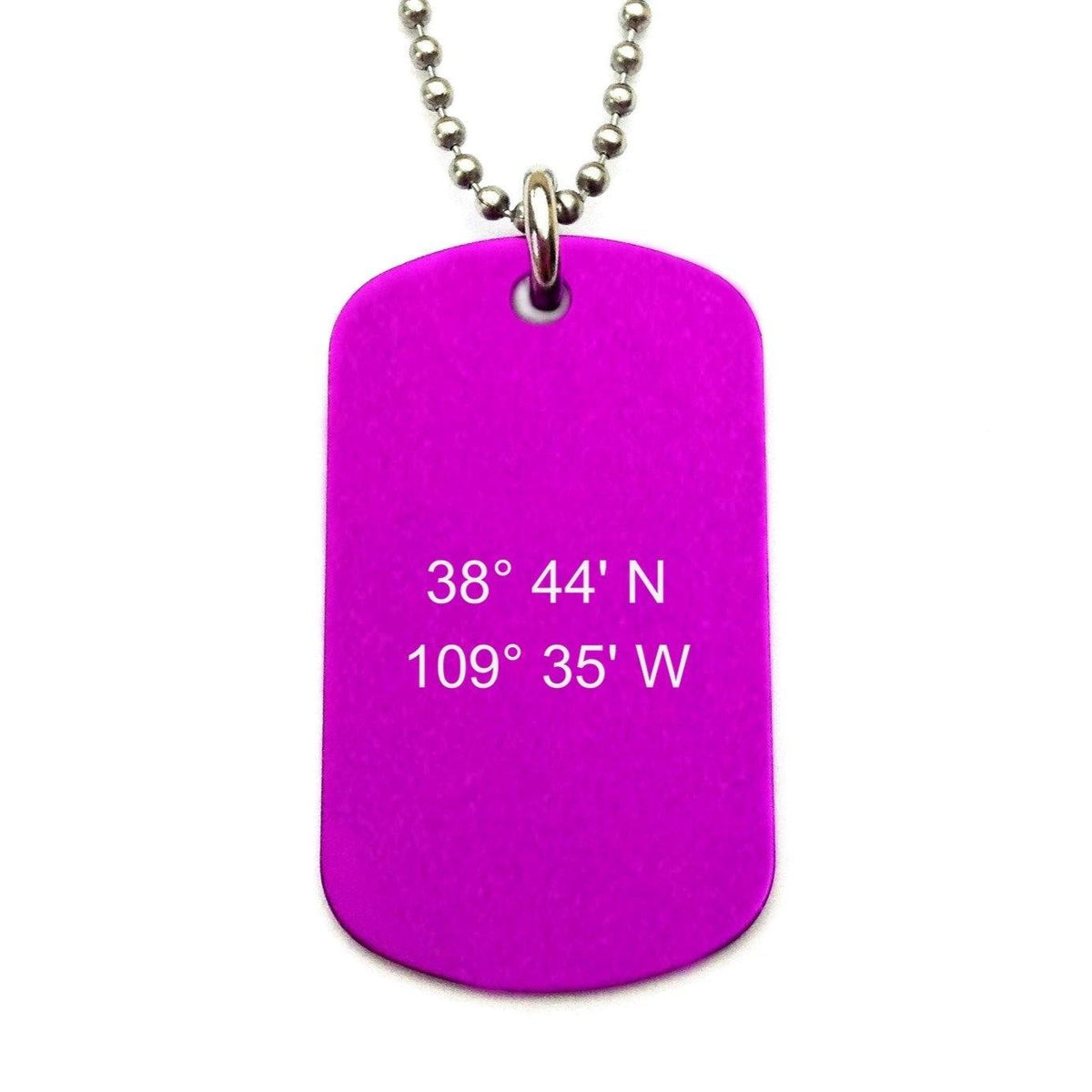 mens coordinates necklace purple dog tag