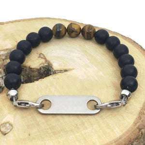 mens personalised bracelet black agate tigers eye