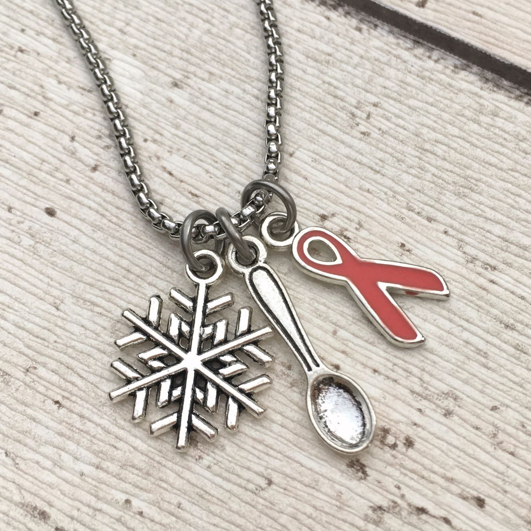 ms awareness necklace spoon snowflake ribbon charms