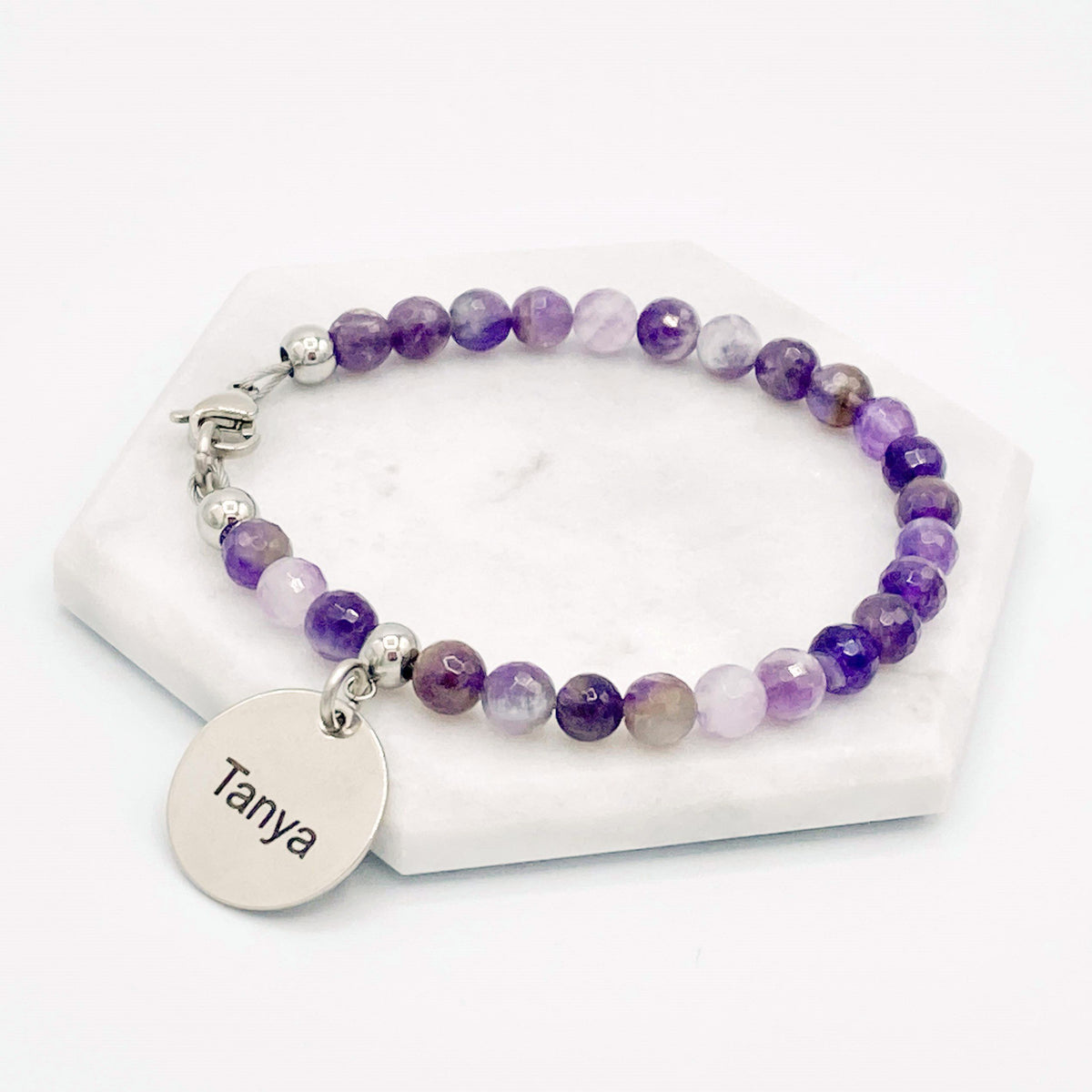 personalised amethyst bracelet anniversary gift purple
