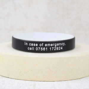 personalised unisex wristbands black white emergency