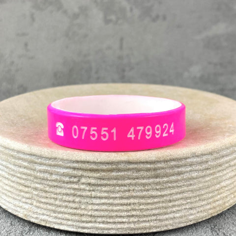 personalised unisex wristbands hot pink white