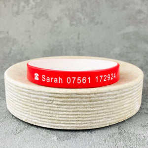 personalised unisex wristbands red white phone number