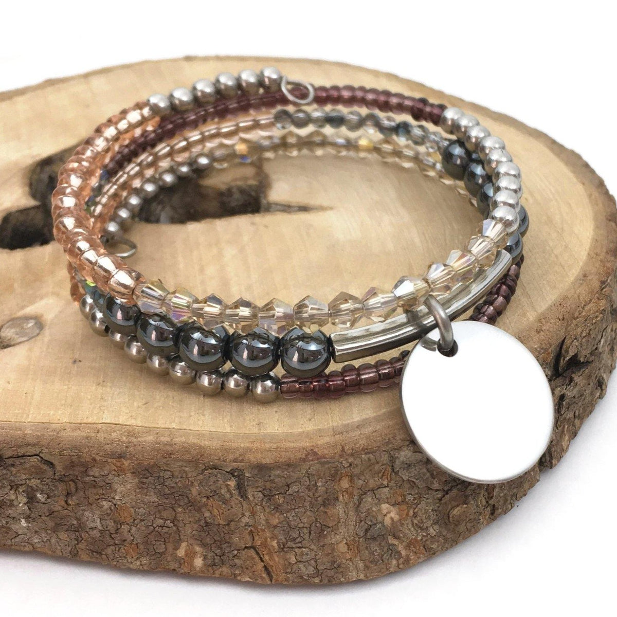 pretty gps coordinates bracelet brown beads