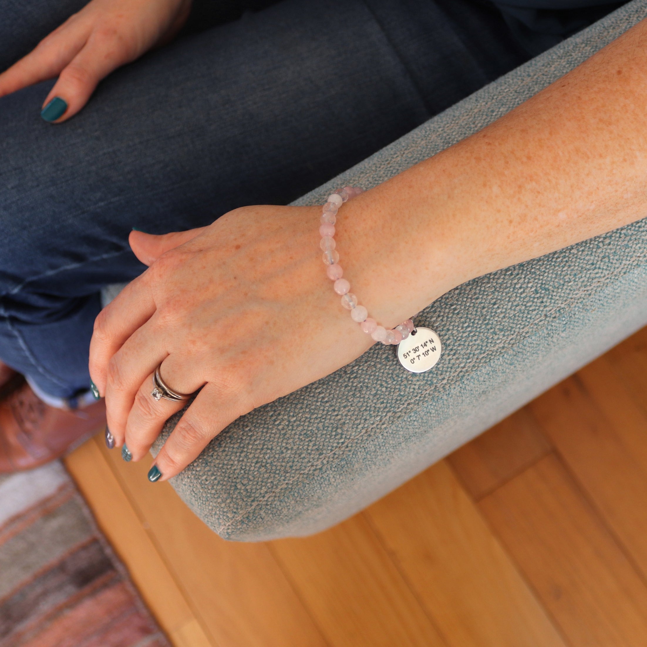 rose quartz latitude longitude bracelet gift womens