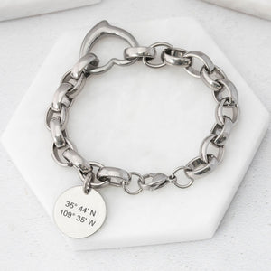 womens gps coordinates bracelet charm silver